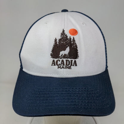 Acadia Maine Fitted Trucker Hat Blue Medium Mesh Back Embroidered