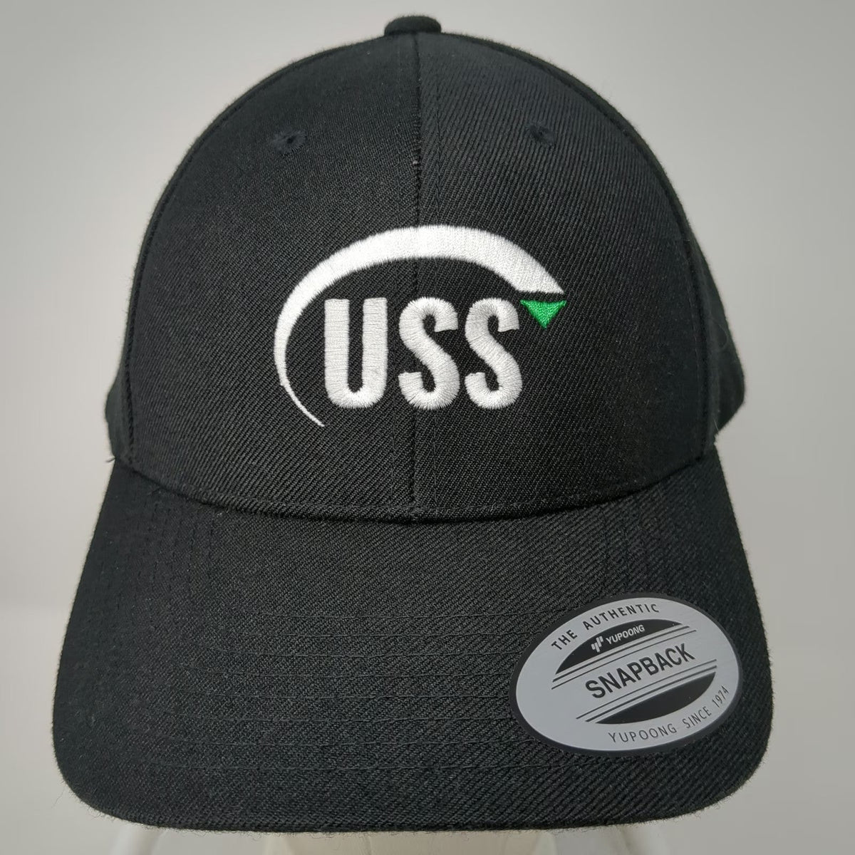 Yupoong Snapback Hat Black One Size USS Easy Safe Clean Logo Structured 6 Panel