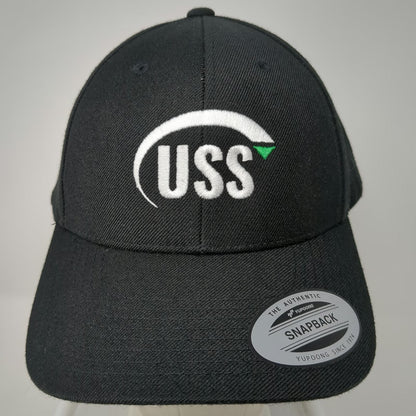 Yupoong Snapback Hat Black One Size USS Easy Safe Clean Logo Structured 6 Panel
