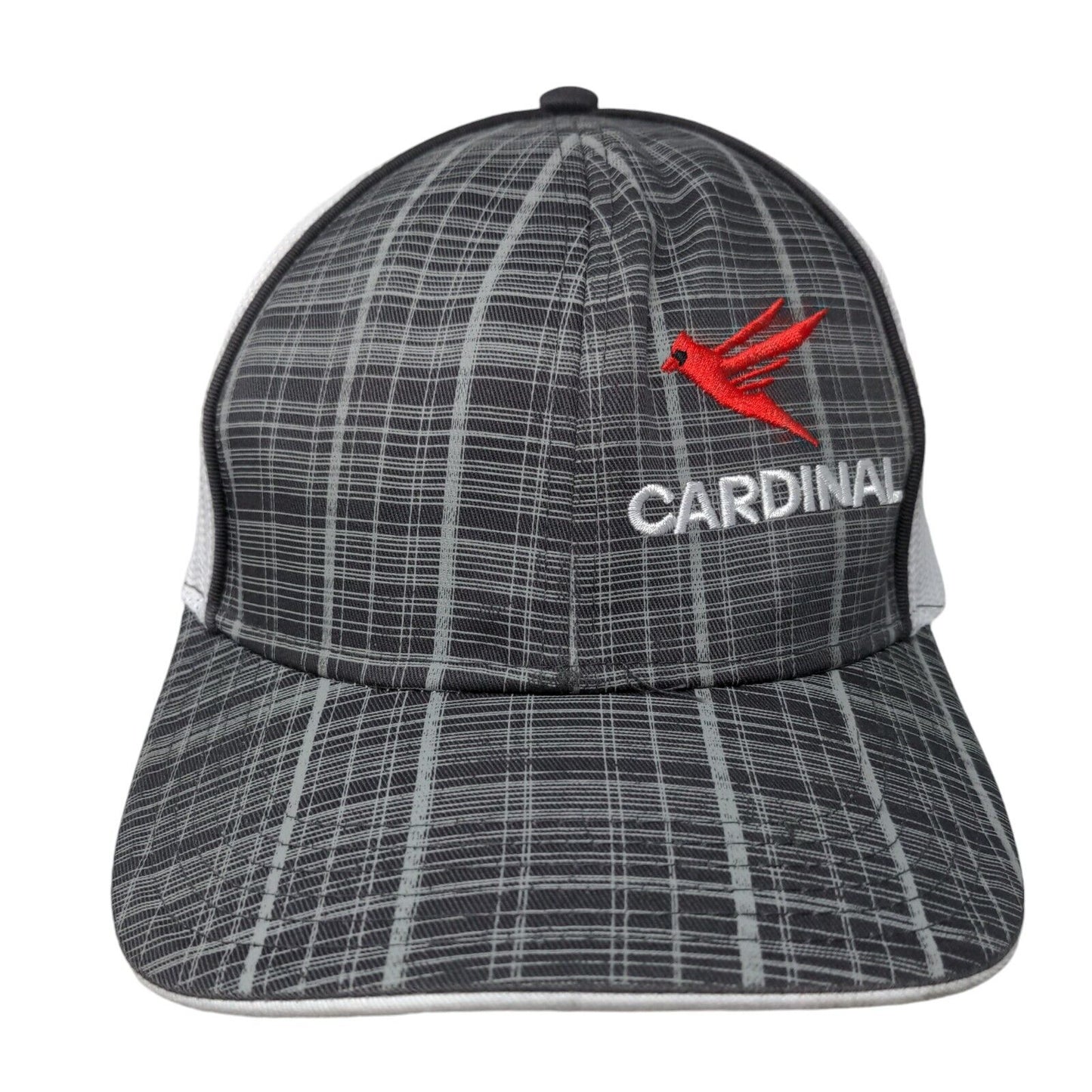 Red Cardinal Snapback Mesh Back Trucker Hat Gray OSFM Embroidered Plaid