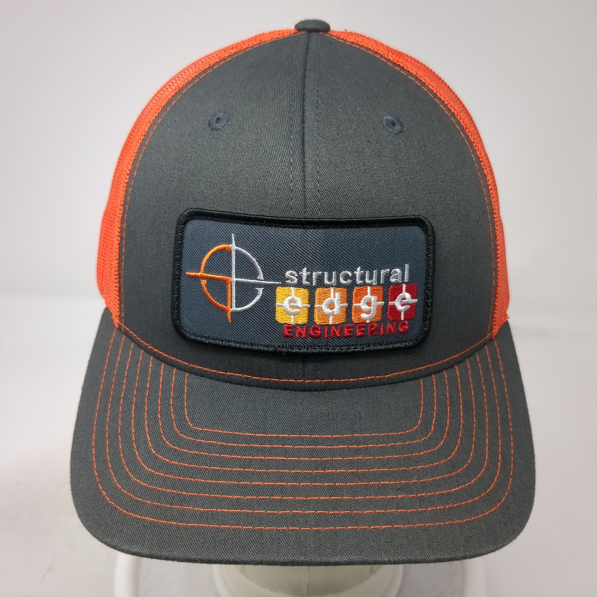 Richardson Trucker Hat Gray Orange One Size Structural Edge Engineering Snapback