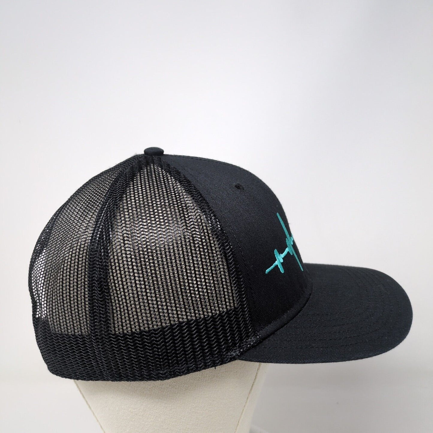 Heartbeat Wave Snapback Mesh Back Trucker Hat Black OSFM Embroidered Otto