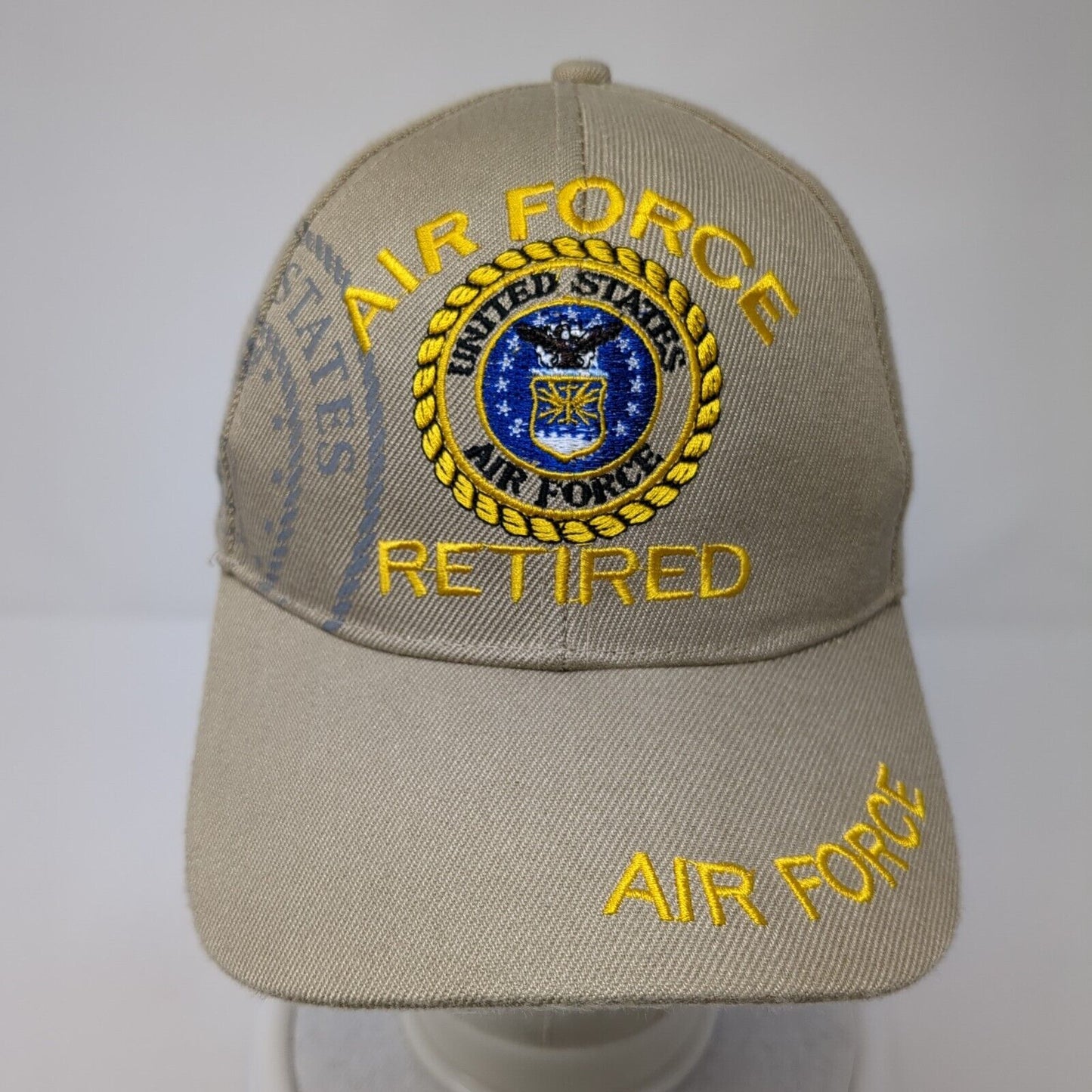 Air Force Retired Strapback Hat Tan One Size Adjustable Solid 6 Panel