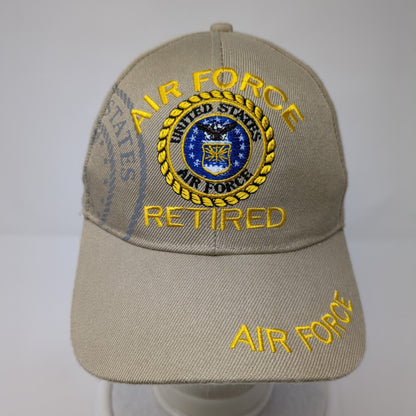 Air Force Retired Strapback Hat Tan One Size Adjustable Solid 6 Panel