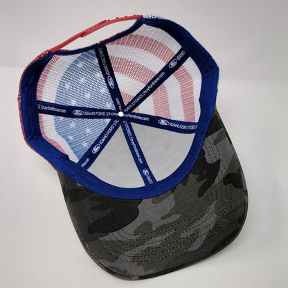 Ford Built Tough Snapback Trucker Hat Camouflage One Size Adjustable Patriotic