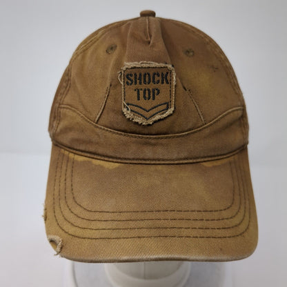 Shock Top Strapback Hat Brown One Size Adjustable Embroidered Distressed Cotton