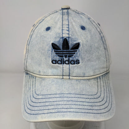 Adidas Slideback Hat Blue OS Adjustable Embroidered Trefoil Acid Wash Denim