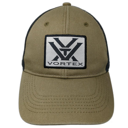 Vortex Trucker Hat Brown Black White OSFM Snapback Mesh Patch Logo Optics Cap