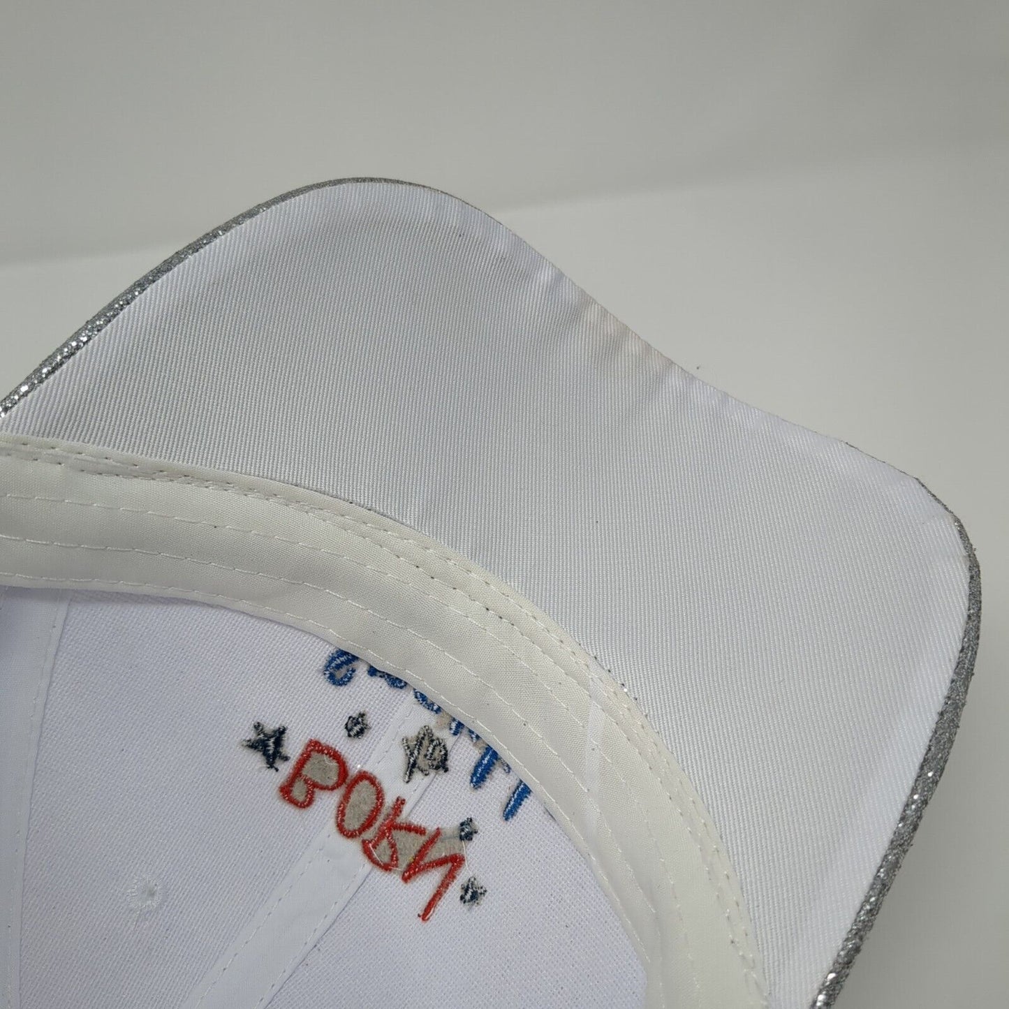 Born To Sparkle Strapback Hat White One Size Adjustable Glitter Embroidered