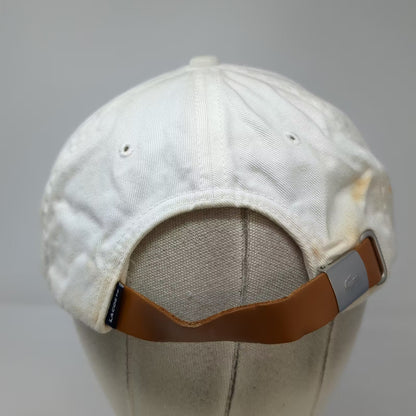 Lacoste White Baseball Cap One Size Leather Strap Side Logo Slideback Hat Cotton