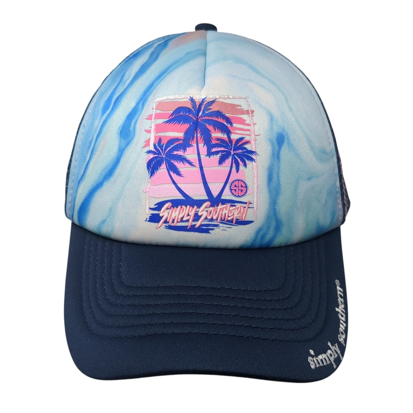 Simply Southern Palm Trees Slideback Trucker Hat Blue One Size Mesh Back