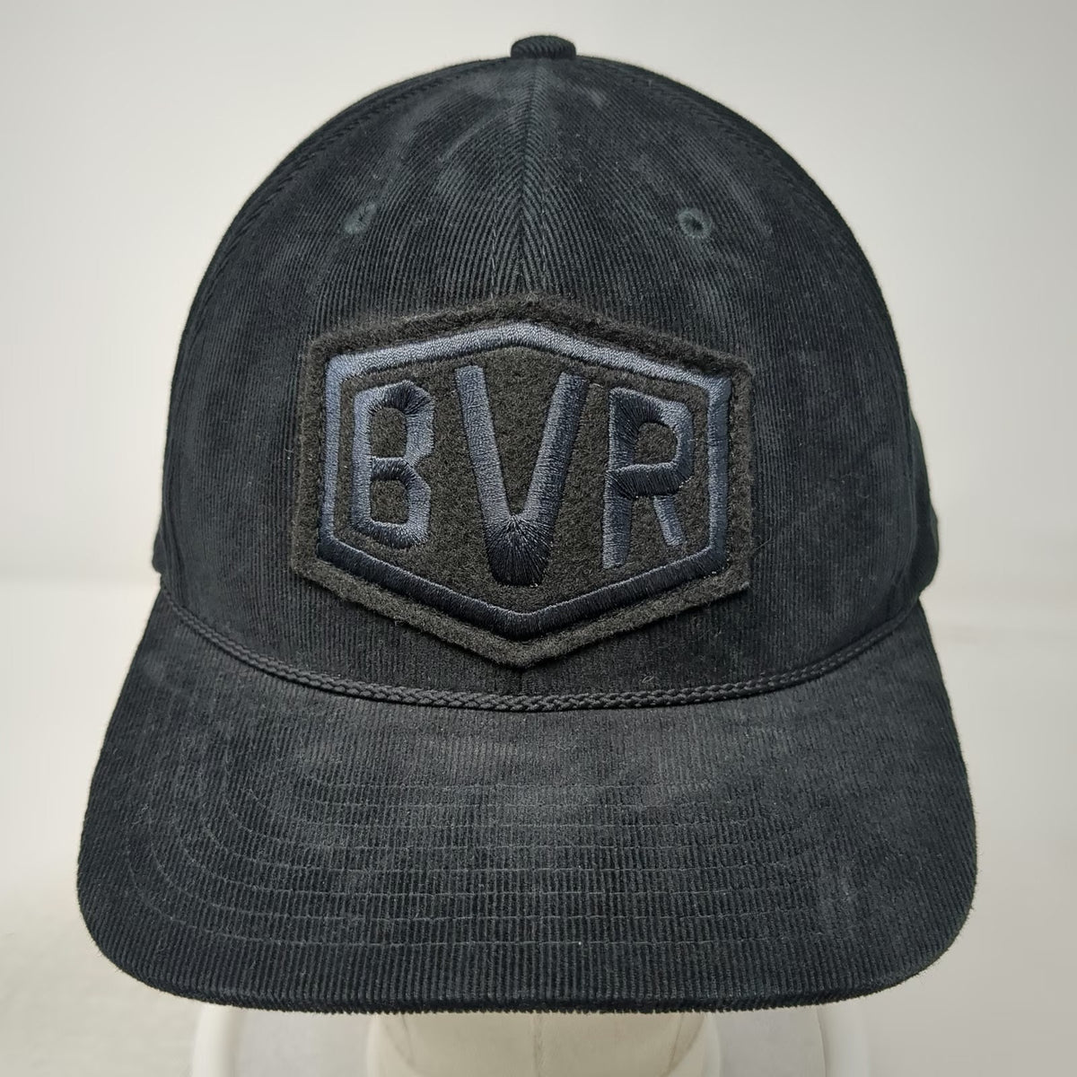 Richardson Snapback Hat Black One Size Corduroy BVR Logo Patch 6 Panel