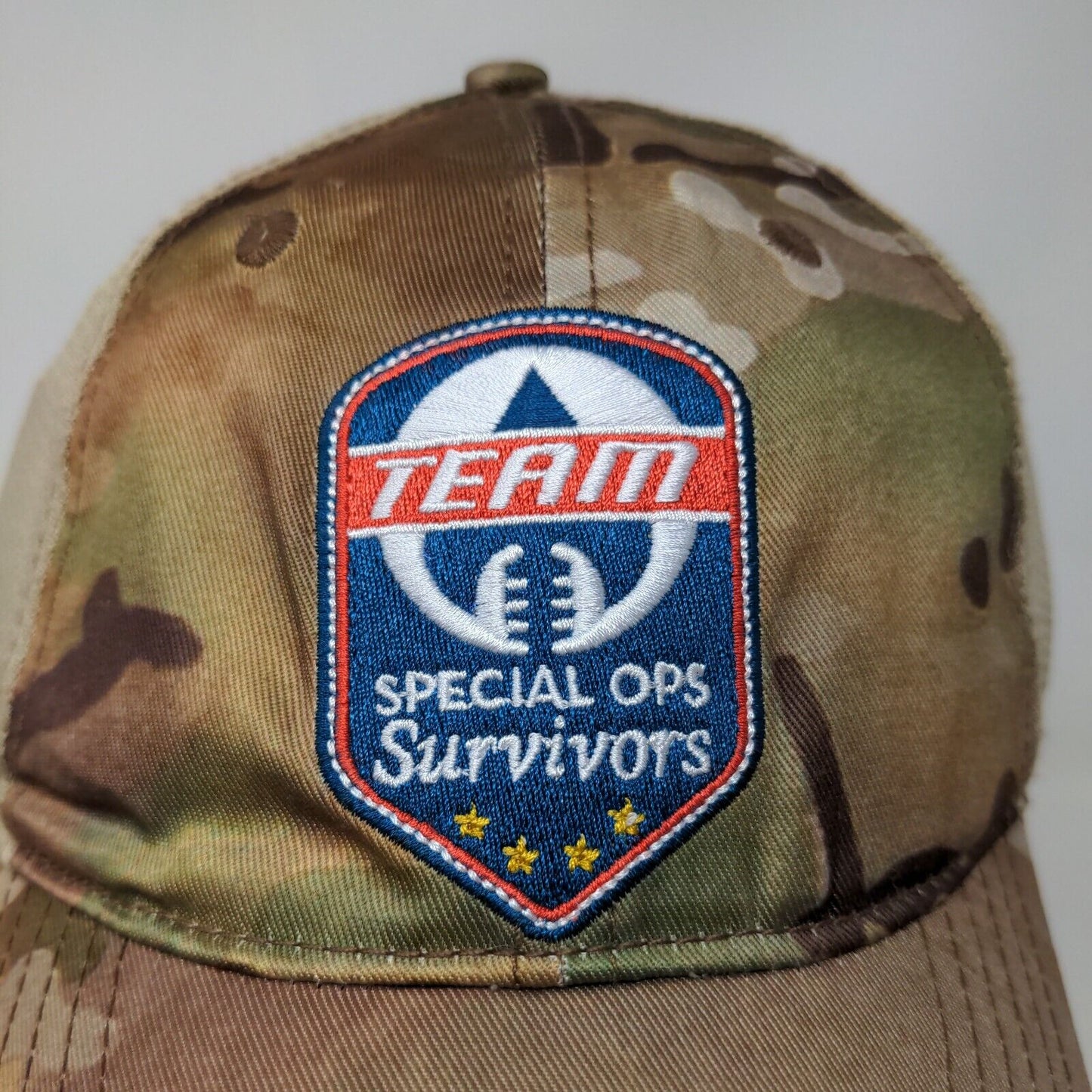 Special Ops Survivors Men's Strapback Hat Tan Camo Polyester Blend Embroidered