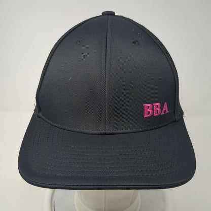 BBA 80 Fitted Trucker Hat Black 7 3/8 Embroidered Mesh Back Pacific Headwear