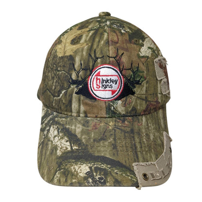 Hinkley Signs Elk Strapback Hat Camouflage OS Adjustable Distressed Outdoor Cap