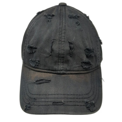 Cacuss Baseball Cap Black One Size Distressed Ripped Frayed Cotton Slideback Hat
