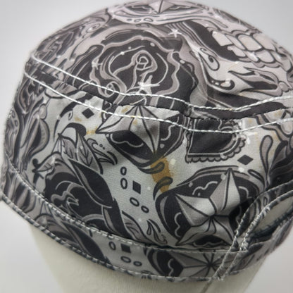 Hot Leathers Army Cap Gray One Size Sugar Skull Tattoo Art Strapback Hat Rose