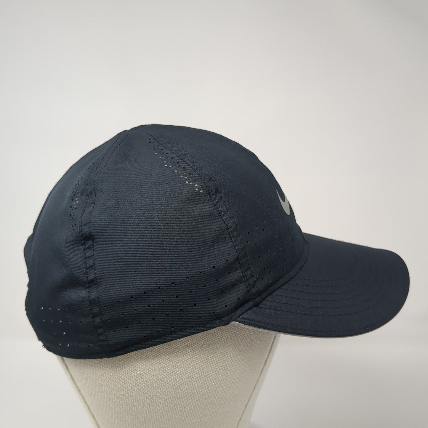 Nike Swoosh Strapback Hat Black One Size Adjustable Laser Cut Dri-Fit