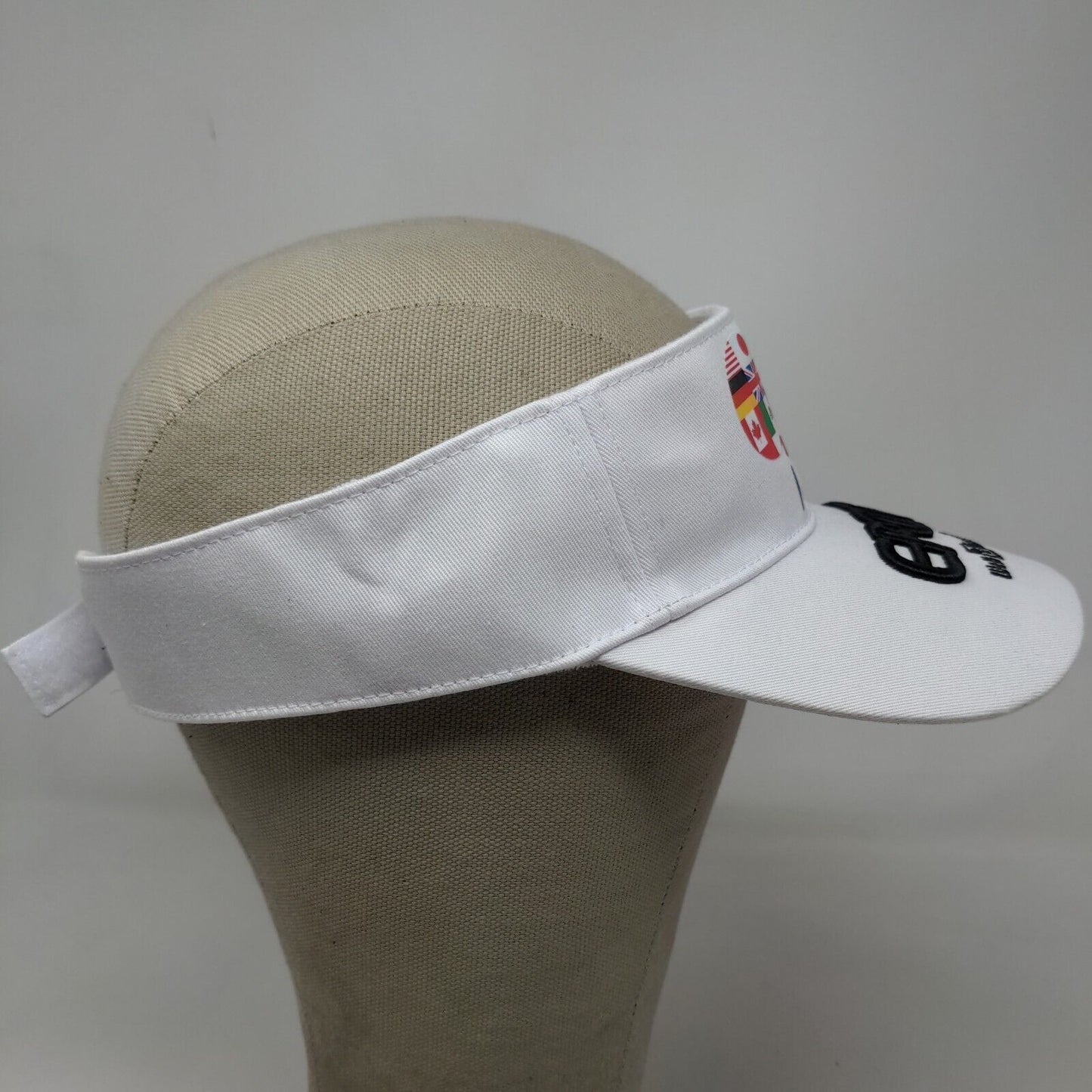 Disney Parks Epcot Men's Strapback Sun Visor Cap Hat White 57-62 CM Flags