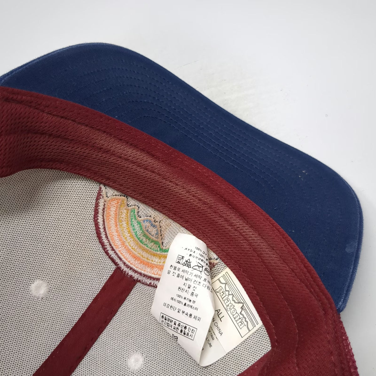 Patagonia Trucker Hat Blue Red White OSFM Mesh Snapback Rainbow Mountain Logo