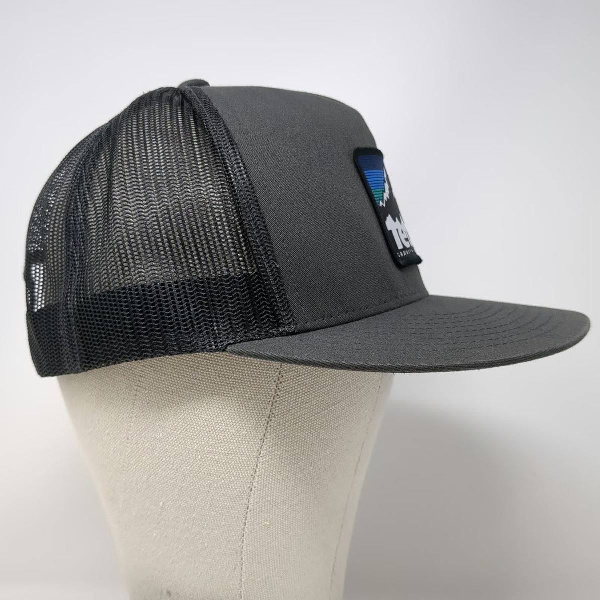 Teton Gravity Research Trucker Hat Gray OSFM Mesh Snapback Flat Brim Mountains