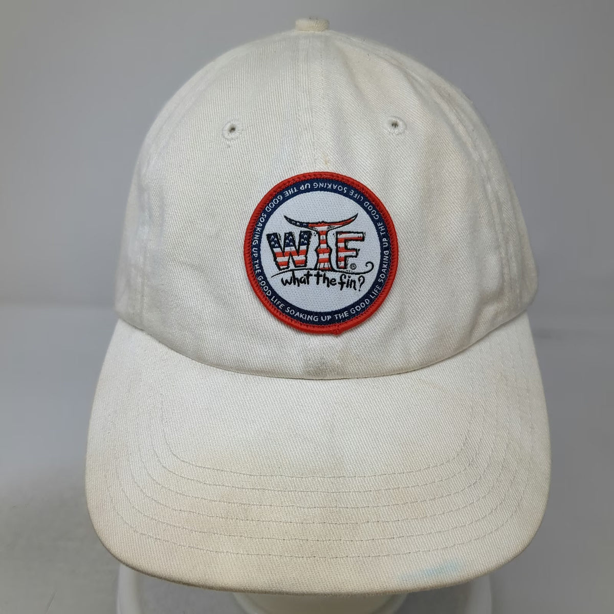 What The Fin? Baseball Cap White One Size Patch American Flag Slideback hat