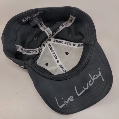 Live Lucky Fitted Hat Black S/M Breathable Embroidered 6 Panel Black Clover