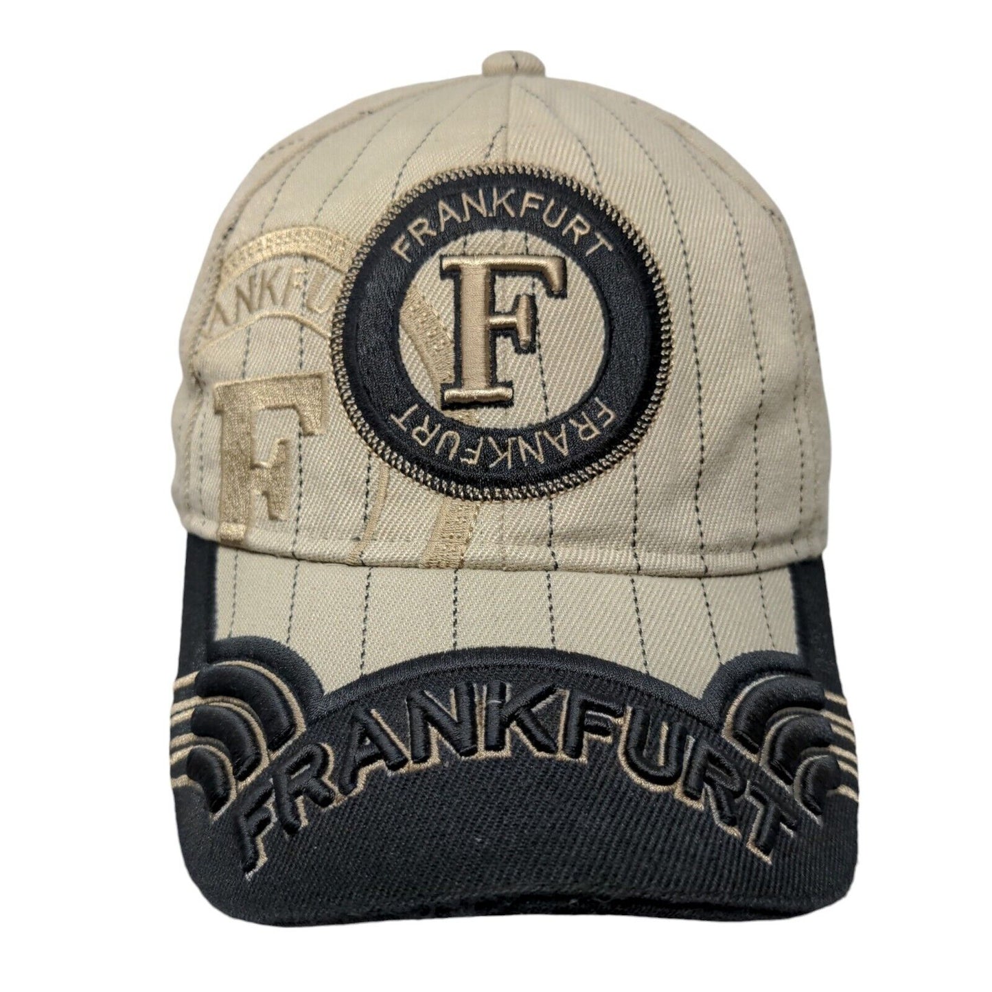 Frankfurt Strapback Hat Tan 58cm Adjustable Embroidered Pinstripe