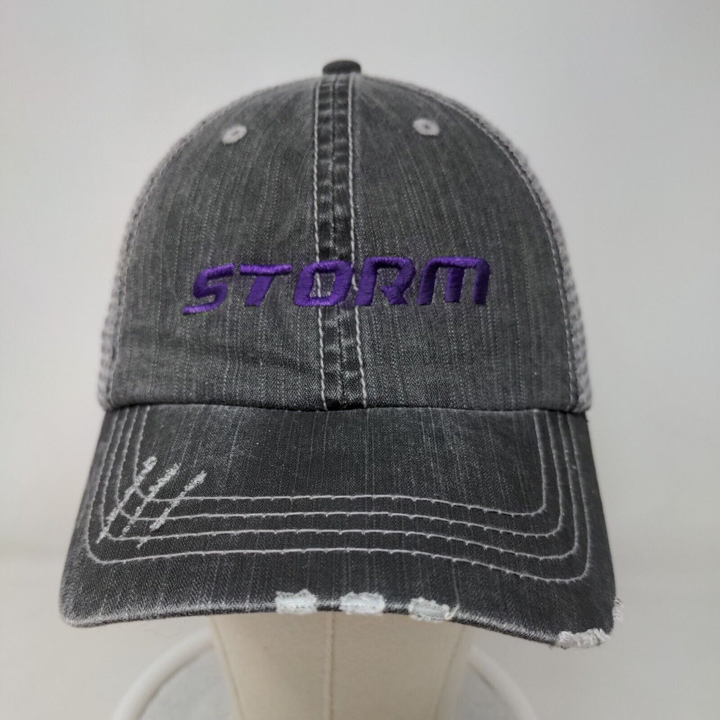 Unbranded Men's Strapback Meshback Hat Gray Embroidered Storm Logo Cotton Blend