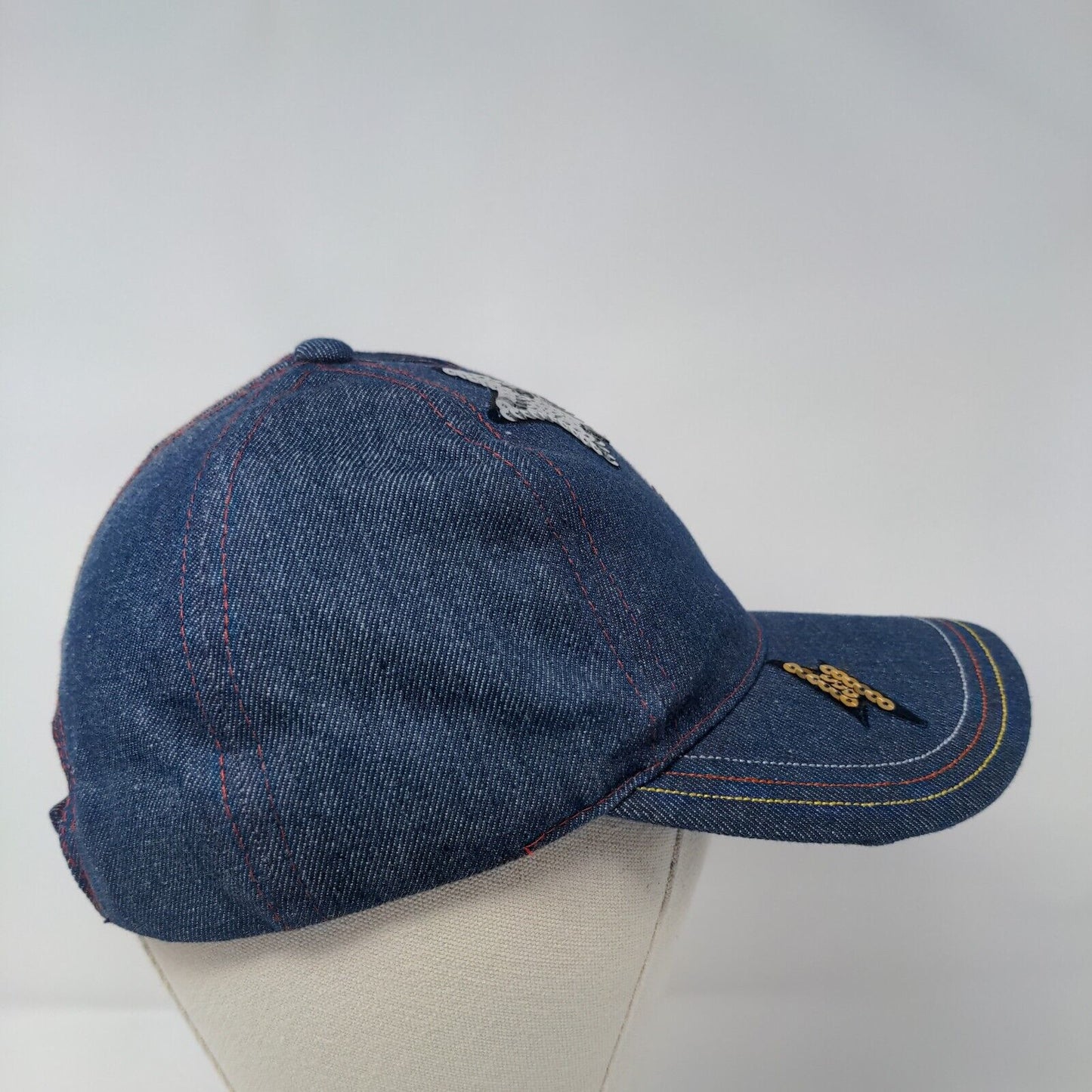 Star Heart Lightning Sequin Strapback Hat Blue OSFA Adjustable Denim