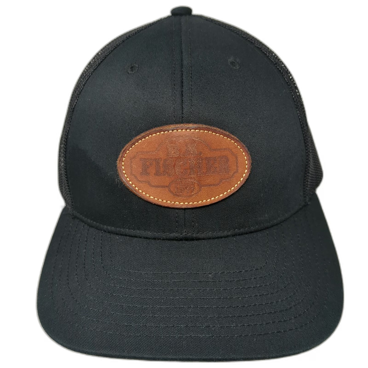 Richardson Trucker Hat Black One Size Leather Patch B.A. Fischer Snapback