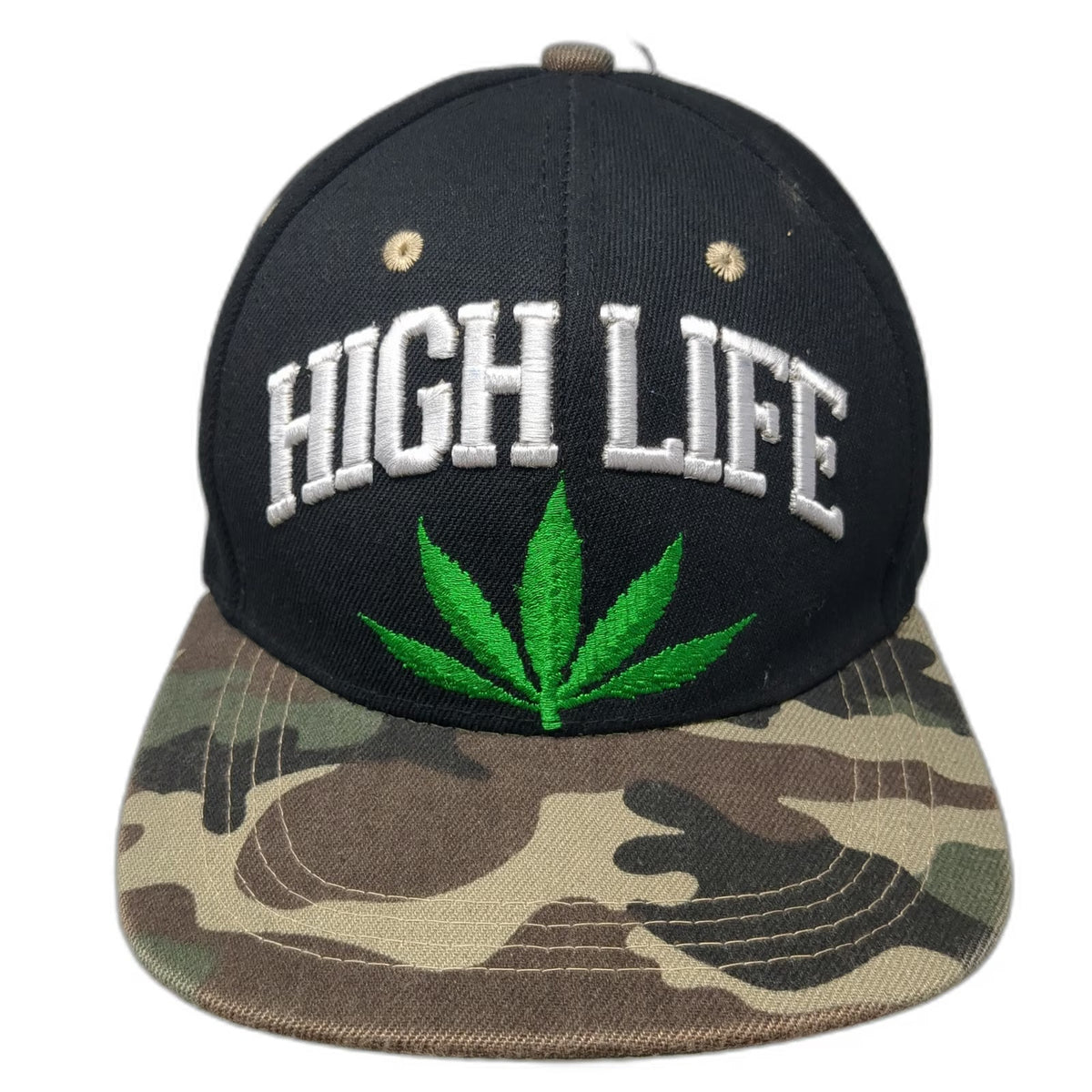 Snapback Black Green Camo Hat One Size High Life Marijuana Leaf 3D Embroidery
