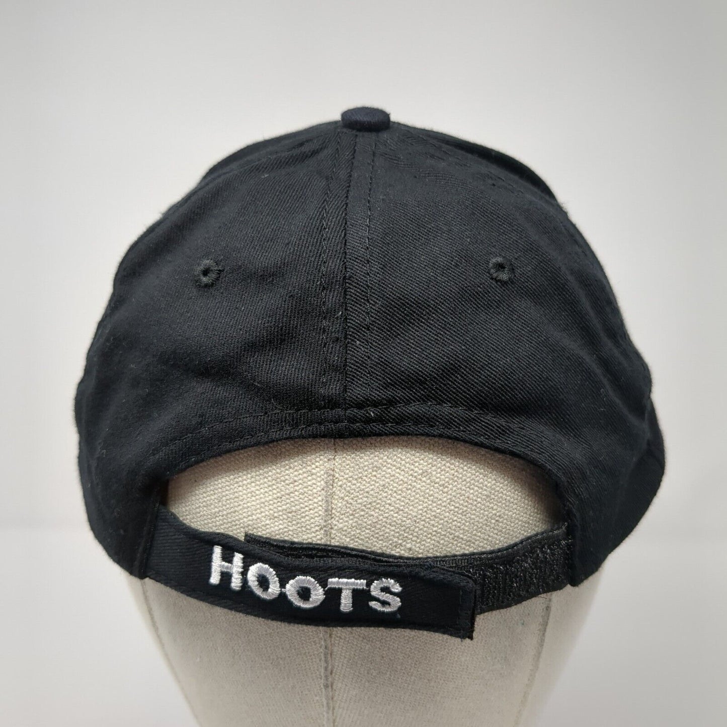 Hoots Strapback Hat Black One Size Adjustable Embroidered 6 Panel Cotton APC