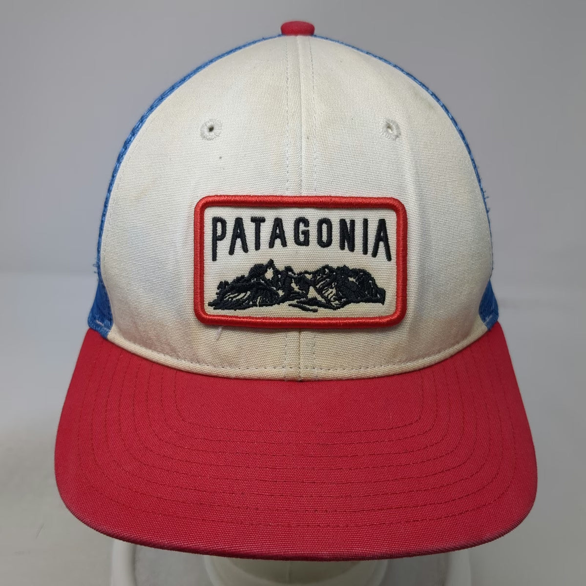 Patagonia Trucker Hat White Red Blue One Size Mesh Snapback Mountain Patch