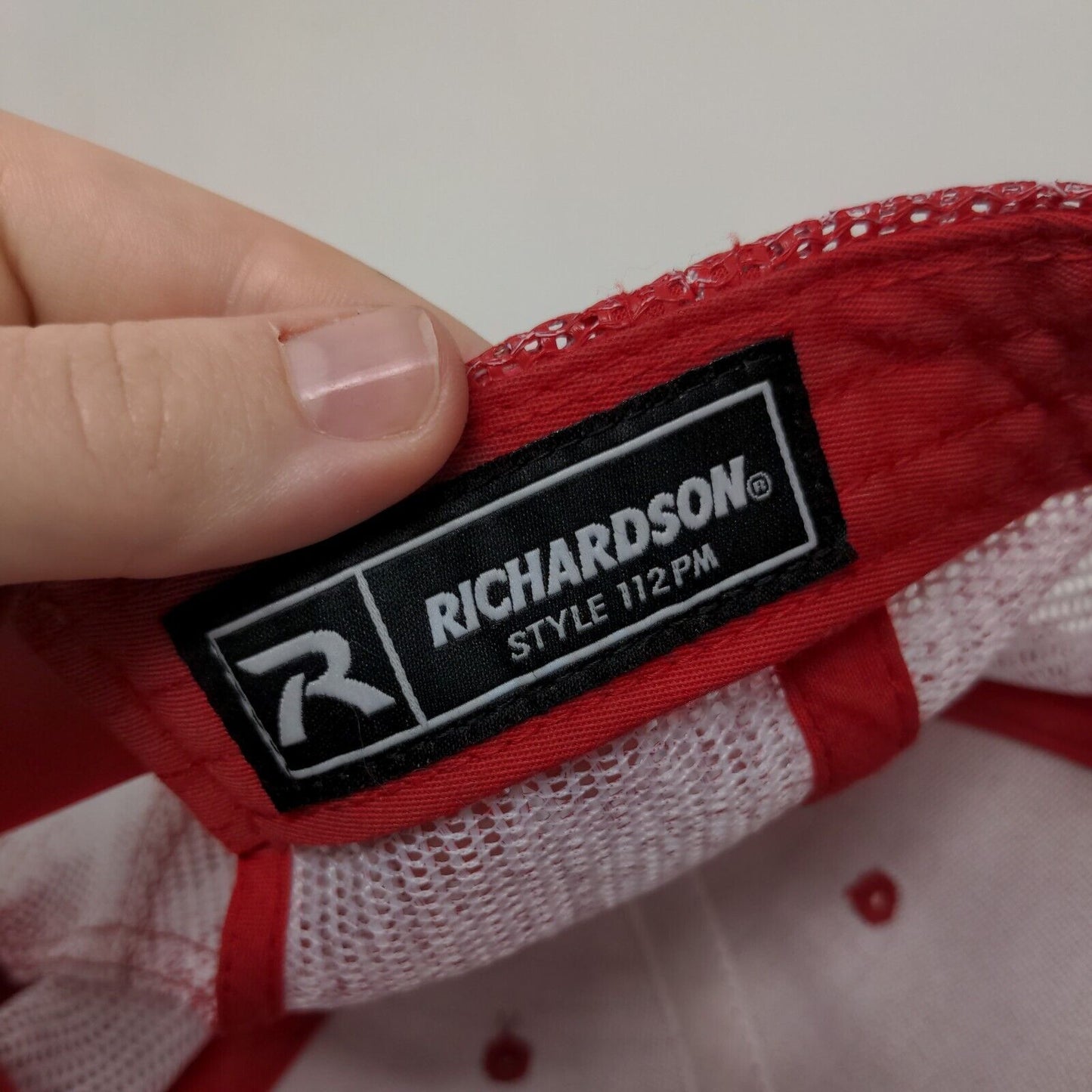 Richardson Snapback Mesh Back Trucker Hat Red One Size Leather Patch