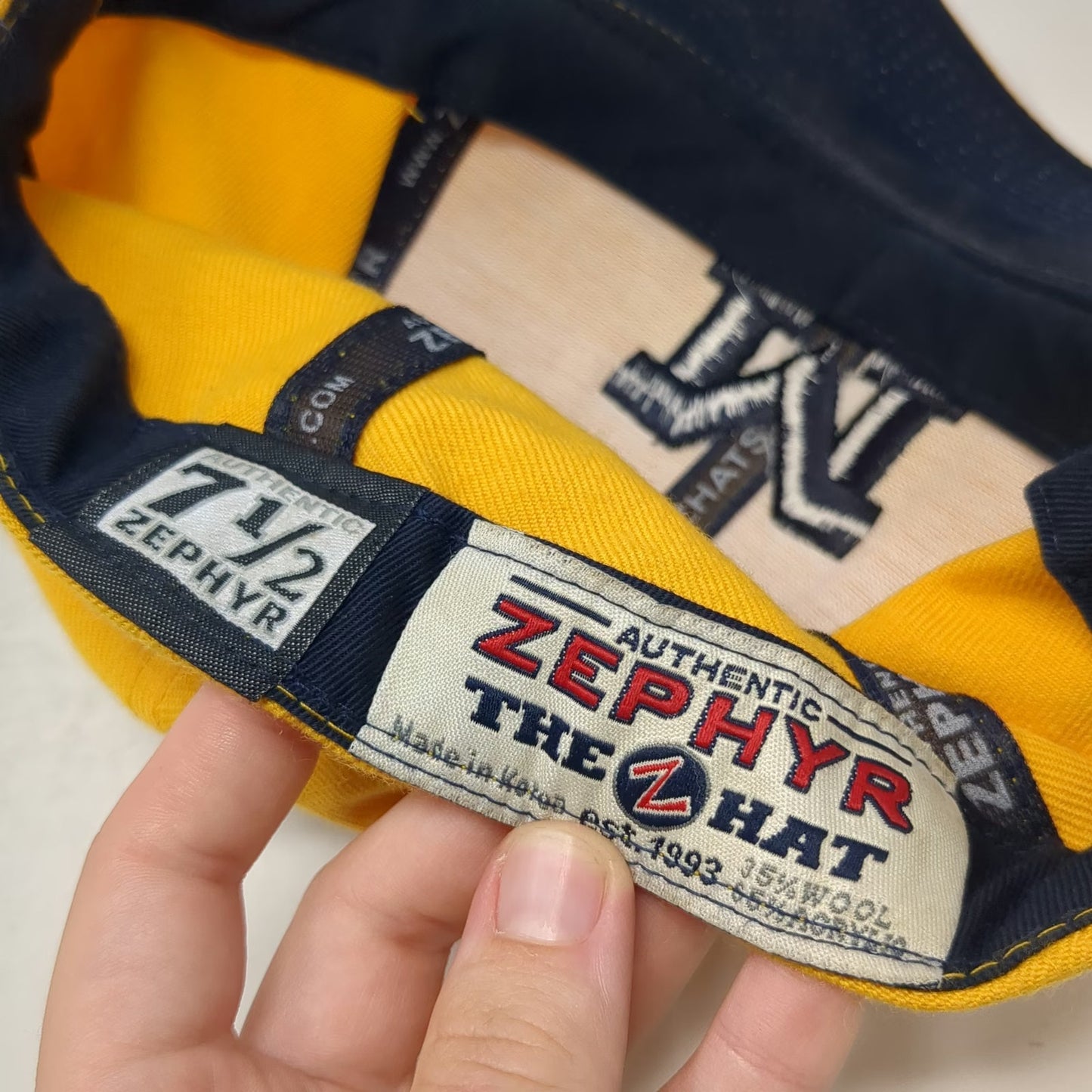 Michigan Wolverines NCAA Zephyr Cap Yellow Blue 7 1/2 Fitted Wool Blend Logo Hat