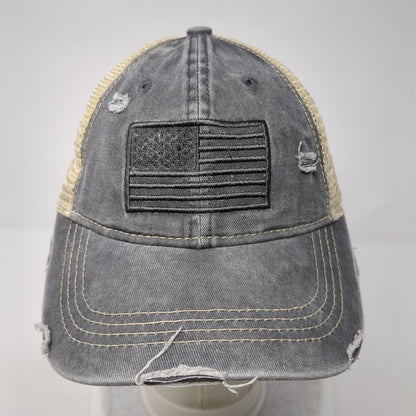 C.C Exclusives Strapback Trucker Hat Gray One Size Ponytail USA Flag