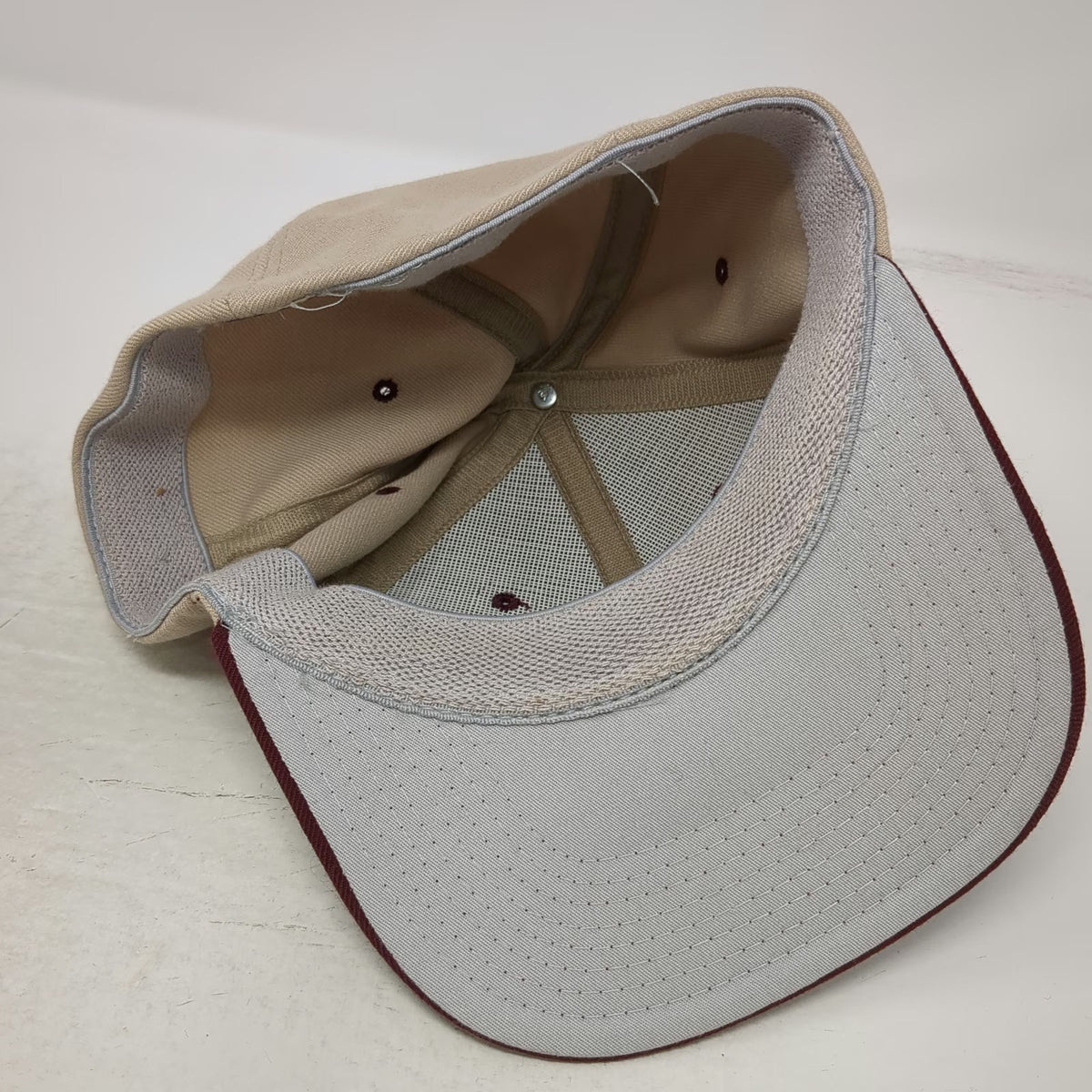 Flexfit Baseball Cap Beige Red One Size Mascot Logo Contrast Brim Sports Hat
