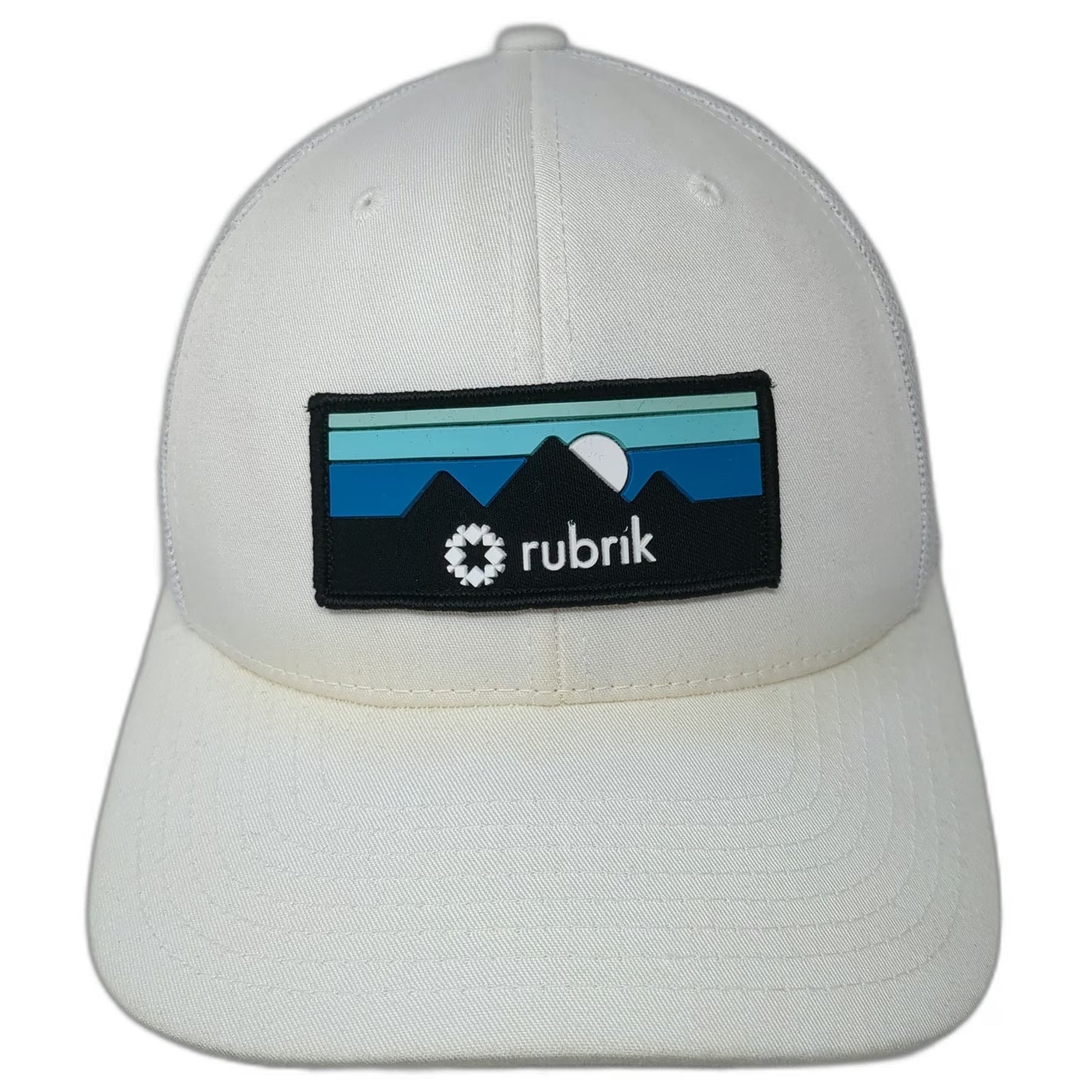 Yupoong Trucker Hat White One Size Rubrik Mountain Patch Mesh Snapback Graphic