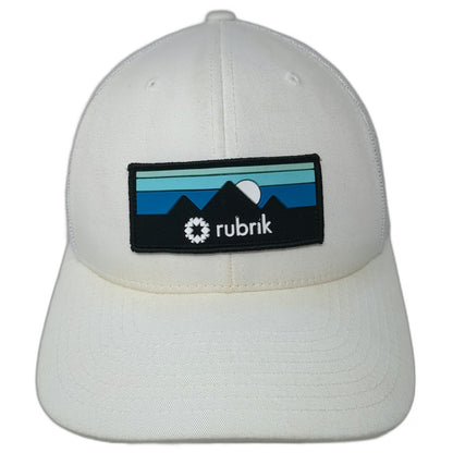 Yupoong Trucker Hat White One Size Rubrik Mountain Patch Mesh Snapback Graphic