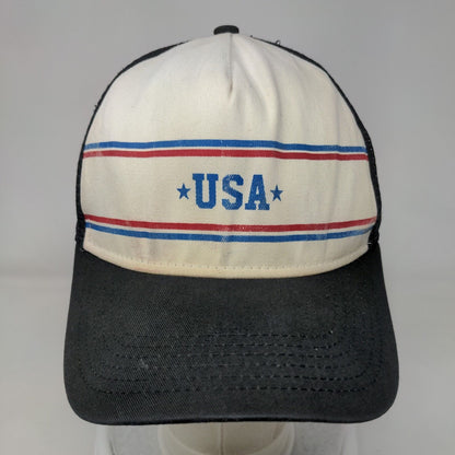 USA Snapback Trucker Hat Black One Size Adjustable Patriotic 6 Panel Mesh Back