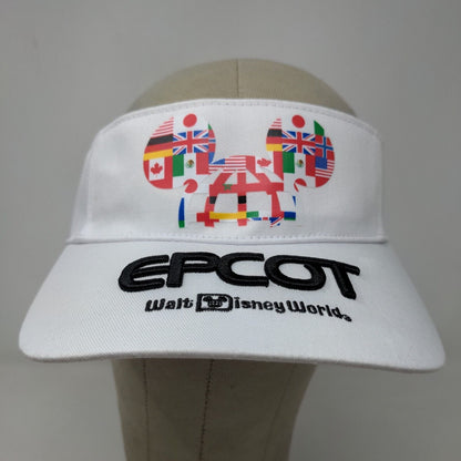 Disney Parks Epcot Men's Strapback Sun Visor Cap Hat White 57-62 CM Flags