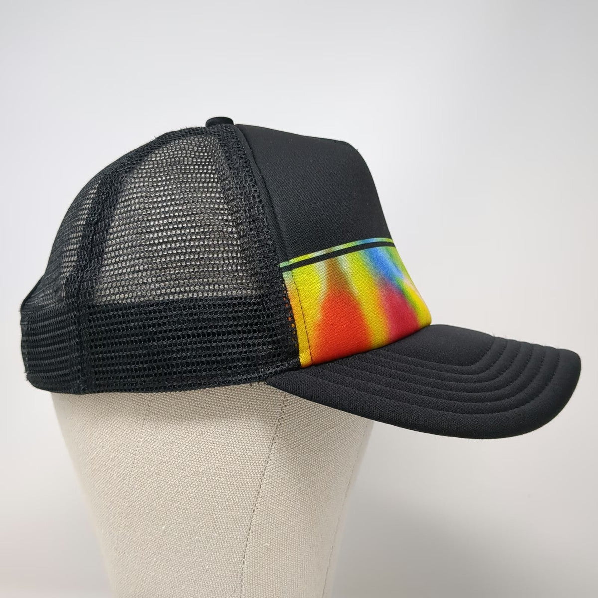 Billabong Trucker Hat Black One Size Tie-Dye Rainbow Stripe Mesh Snapback