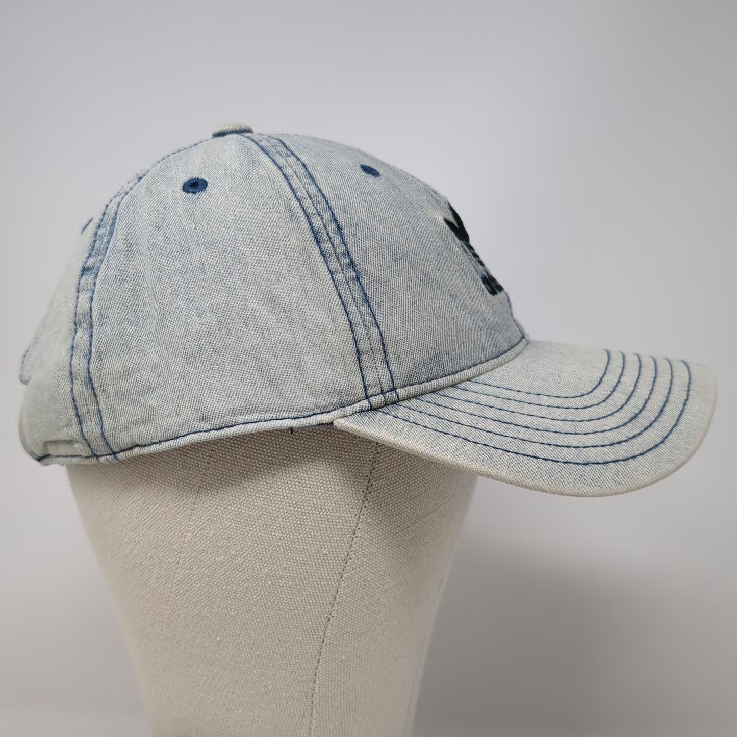 Adidas Baseball Cap Blue One Size Denim Trefoil Logo Slideback Acid Wash Hat