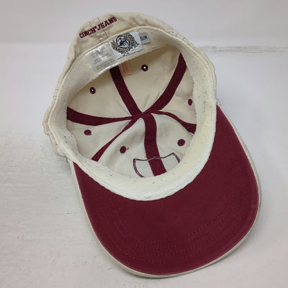 Cinch Jeans Beige Red Baseball Cap Hat M Shield Patch Fitted Contrast Stitch