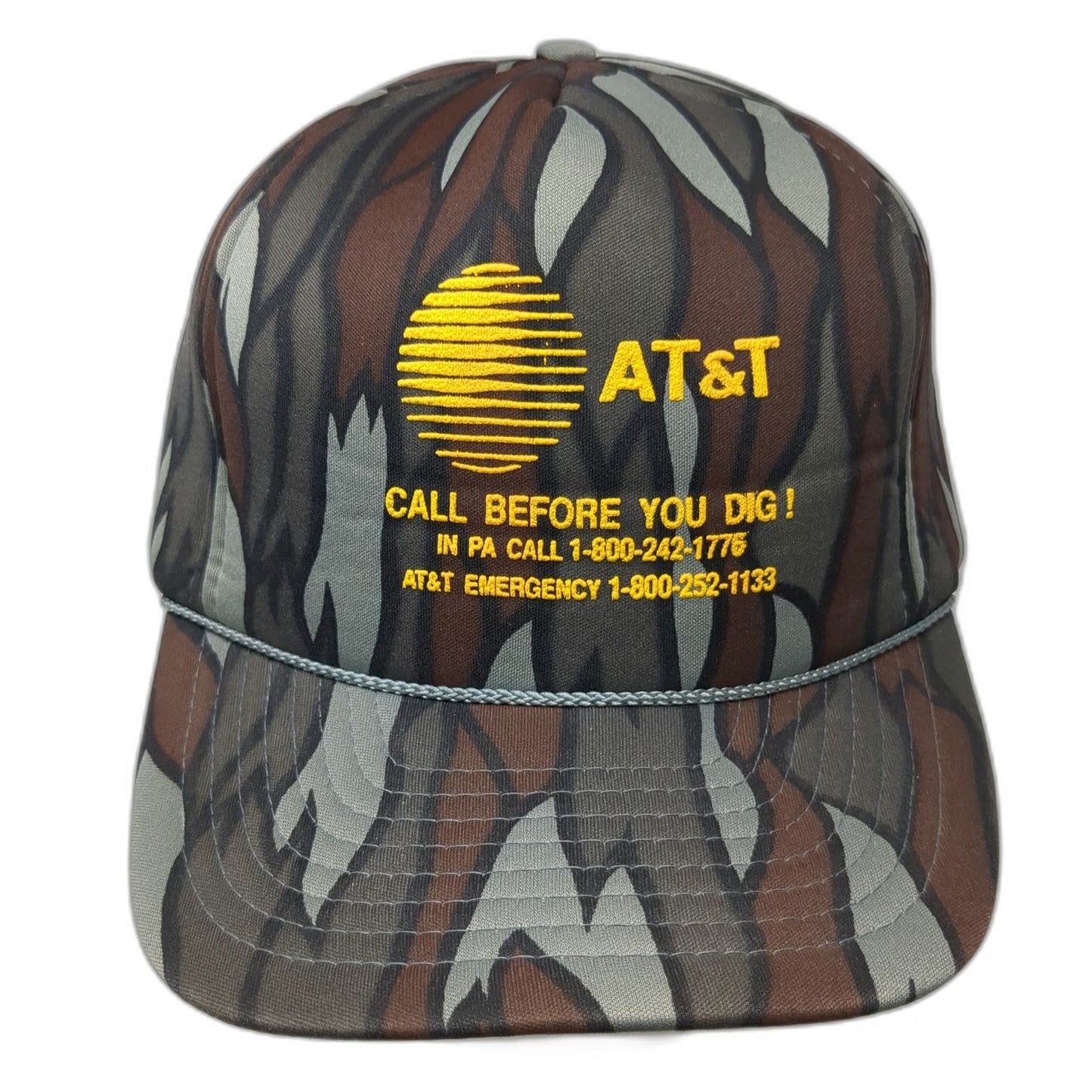 San Sun 5 Panel Green Camo Snapback Hat AT&T Call Before You Dig Rope Vintage