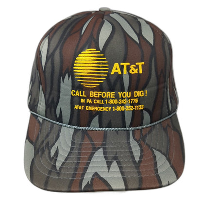 San Sun 5 Panel Green Camo Snapback Hat AT&T Call Before You Dig Rope Vintage