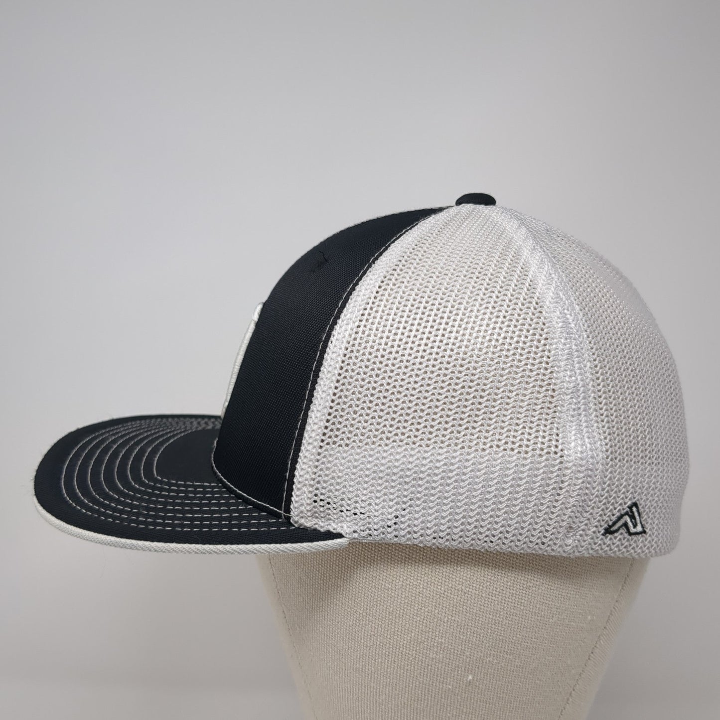 Letter N Fitted Mesh Back Trucker Hat Black 7 3/8 Stretch Colorblock