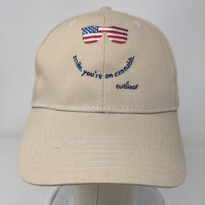 Smile You're On Cannabis Strapback Hat Tan OSFM American Flag Glasses