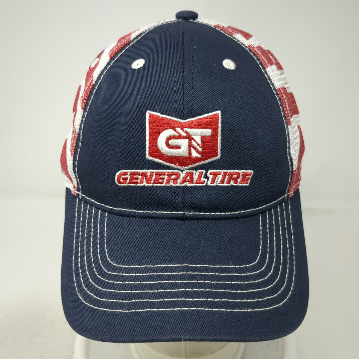 General Tire Blue Trucker Hat One Size USA American Flag Mesh Back Snapback